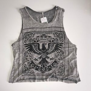 Bohme Gray Cropped Distressed Eagle Tank Top S/M